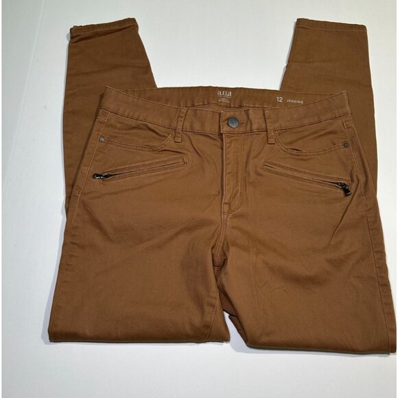 a.n.a Women’s Zip Up Jeggings Brown Skinny Leg Stretch Pants Size 12 - Picture 2 of 7